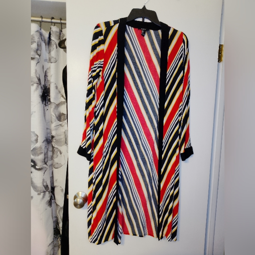 Forever 11 Striped Multicolor Long Sleeve Duster